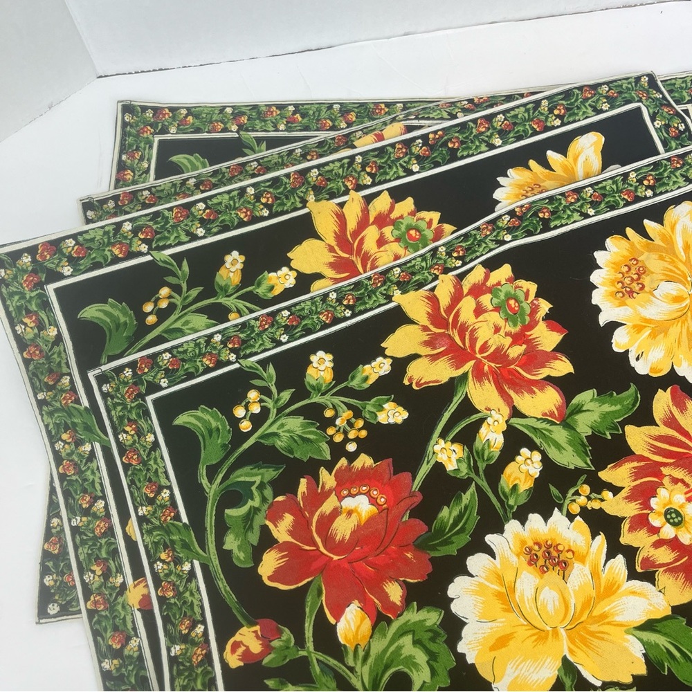 Floral 4-pc block print floral design-yellow/orange/black